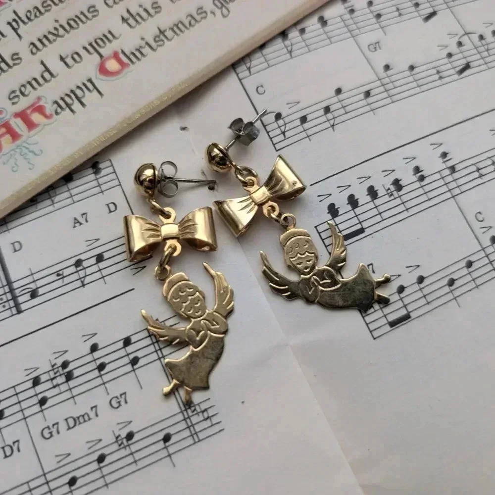 Gold Angel Bow Earrings